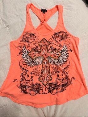 Ransom Neon Coral tank top cross Y2K medium
